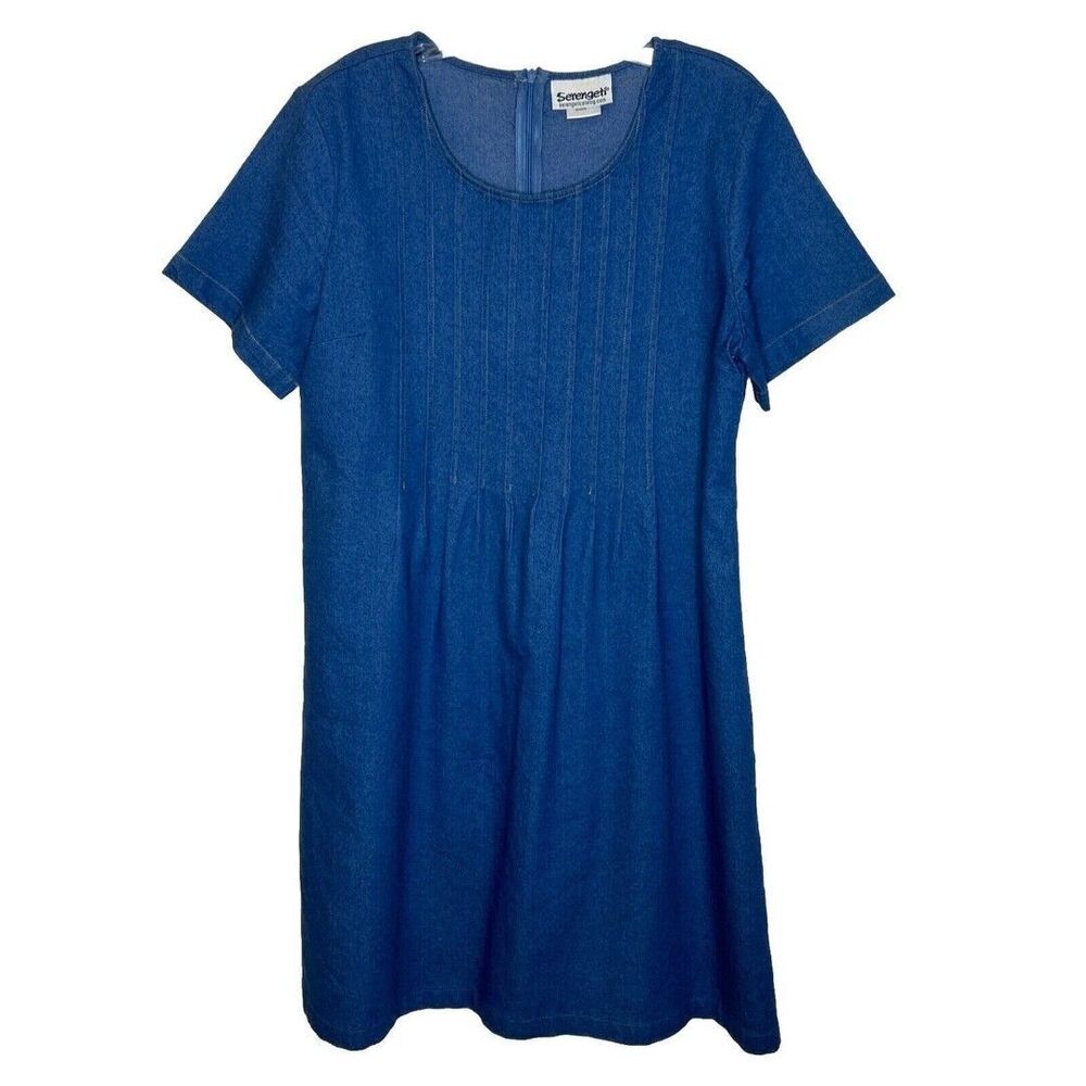 Blue Denim Dress Womens modest short sleeve cottage country western size M